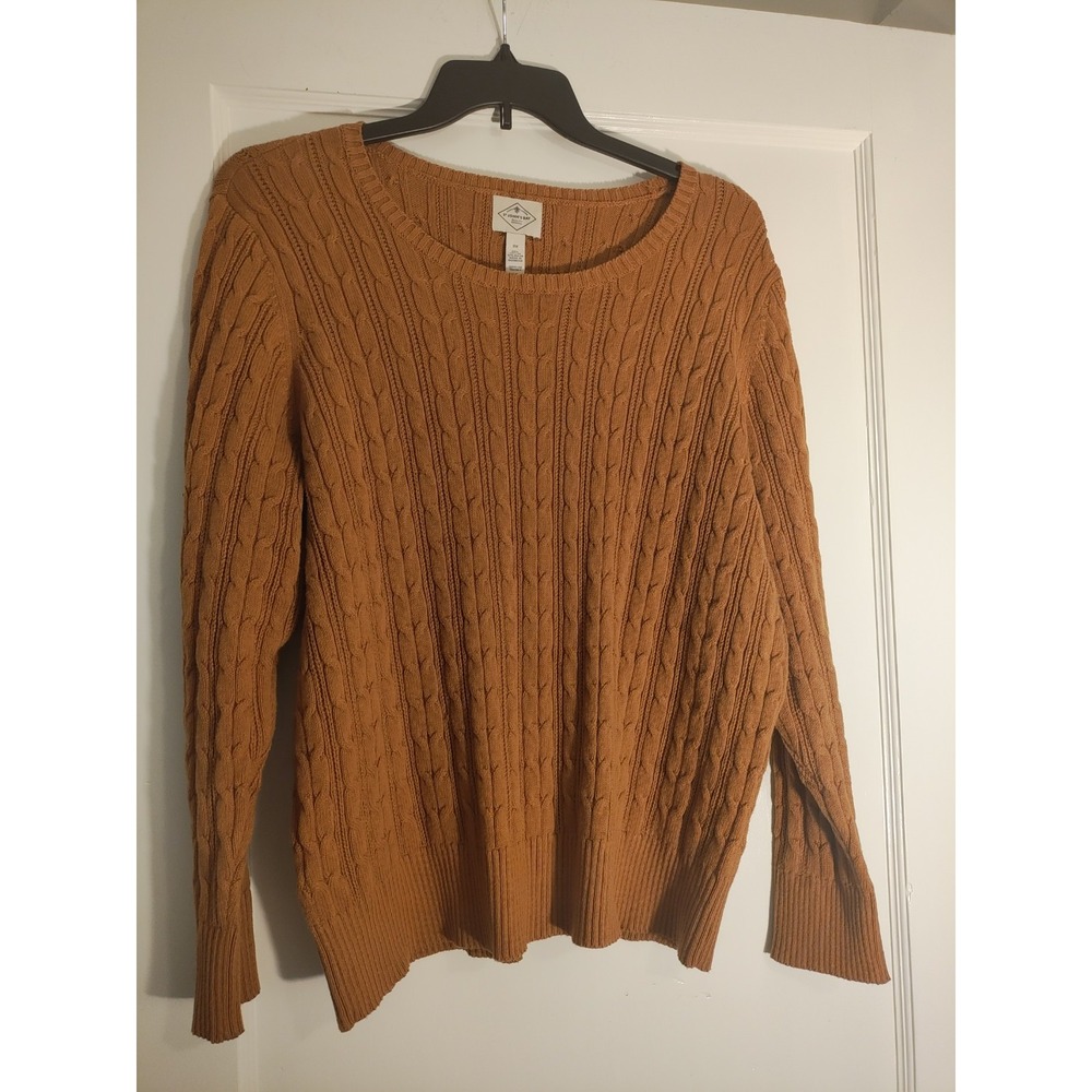 Women's 2X Rust Brown Cable Knit Cotton Blend Sweater Pullover Cottagecore